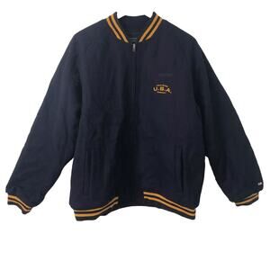 Vtg RL Polo Jeans Mens Varsity Jacket Blue Gold USA Embroidered Large